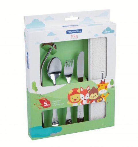 Conjunto de Talheres Infantis Tramontina em Aço Inox com Estojo - 05 Peças