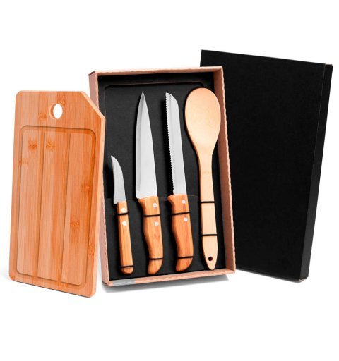 Kit Para Cozinha/Pão Em Bambu/Inox- 5 Pçs